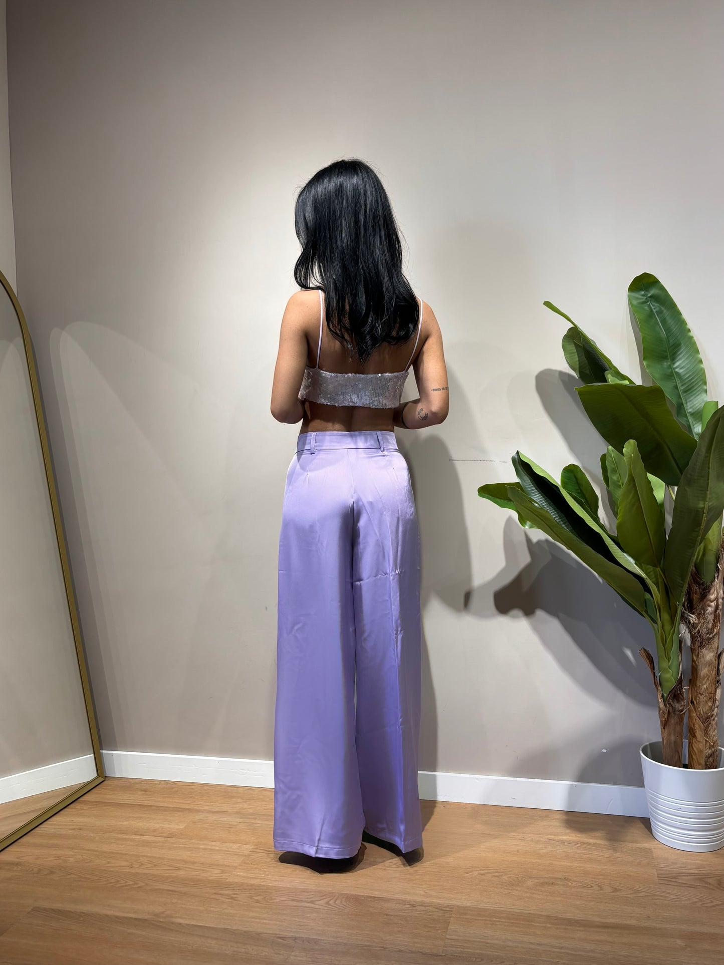 Pantaloni effetto seta (lilla/ giallo sole )