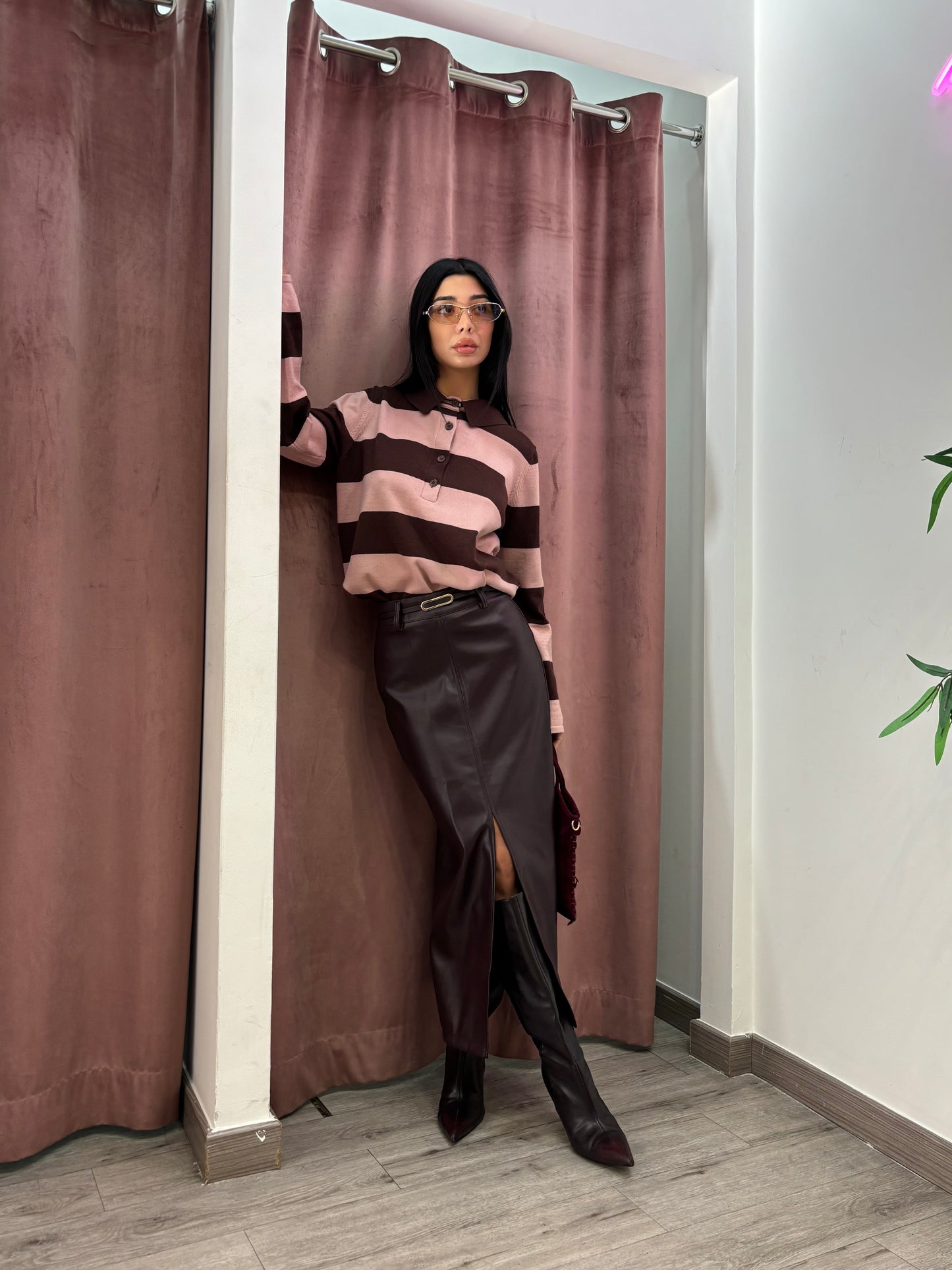 Polo a righe ( burgundi / rosa )