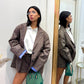 Maxi blazer a quadri lumina