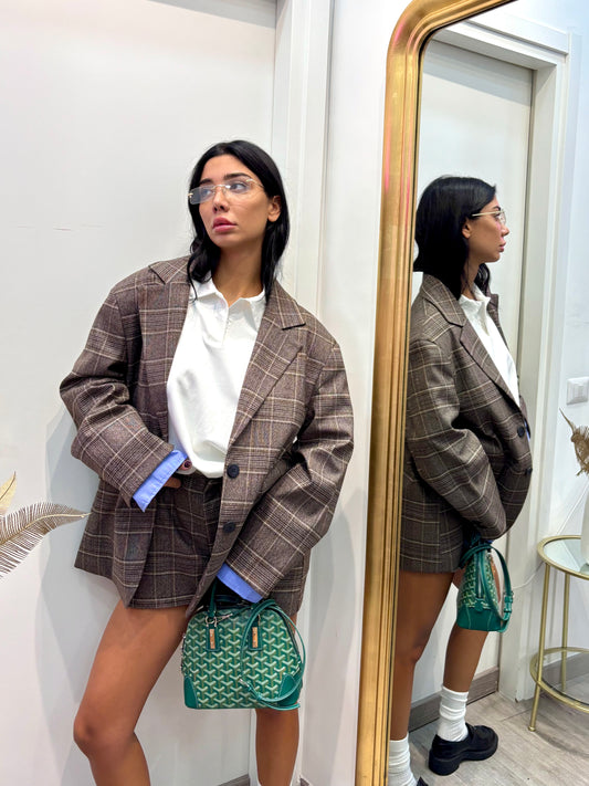 Maxi blazer a quadri lumina