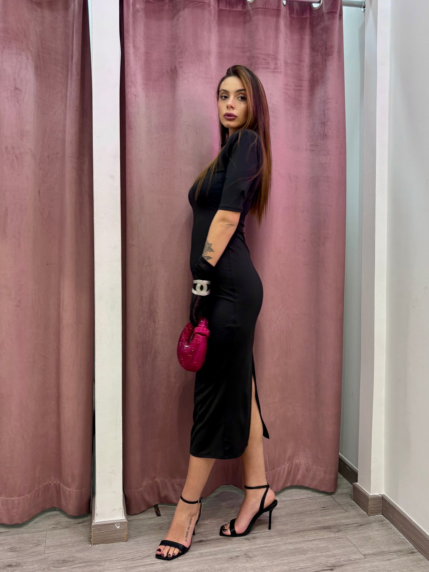 Dress Amira ( nero / burgundi )