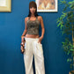 Pantaloni morbidi effetto satin( marrone/ panna )