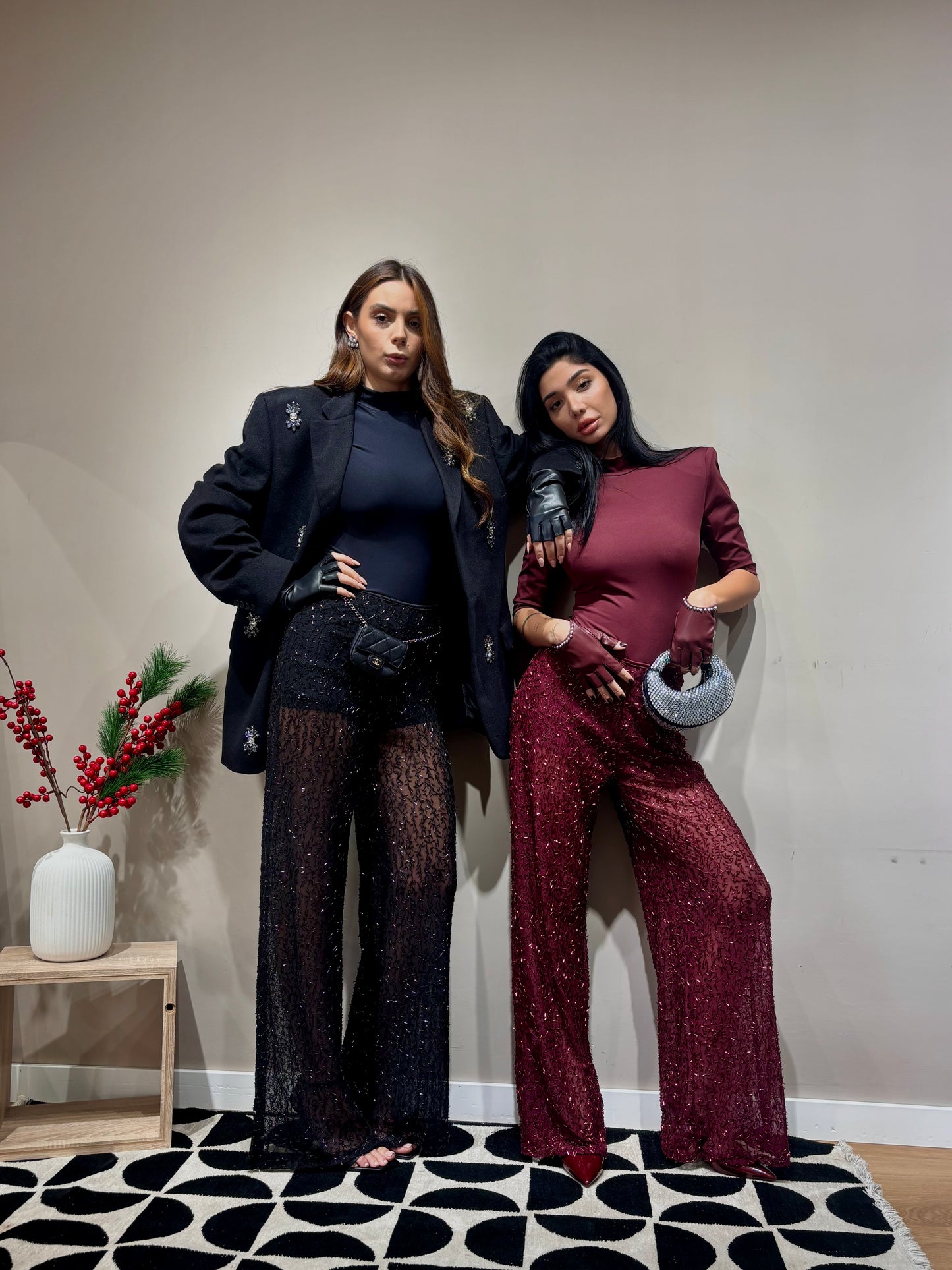 Pantaloni luxury ( nero / bordeaux )