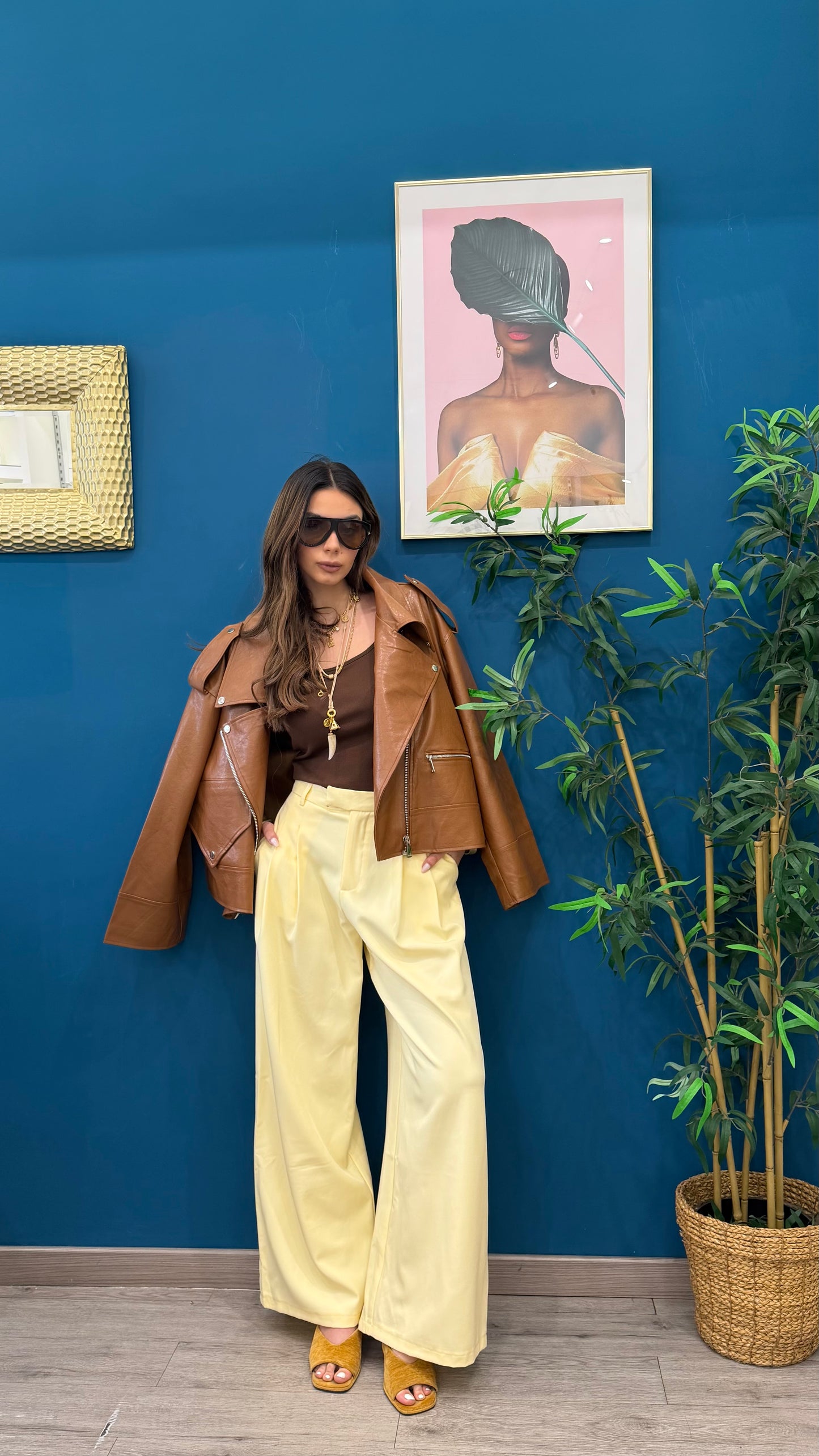 Pantaloni alessia ( giallo paglierino)