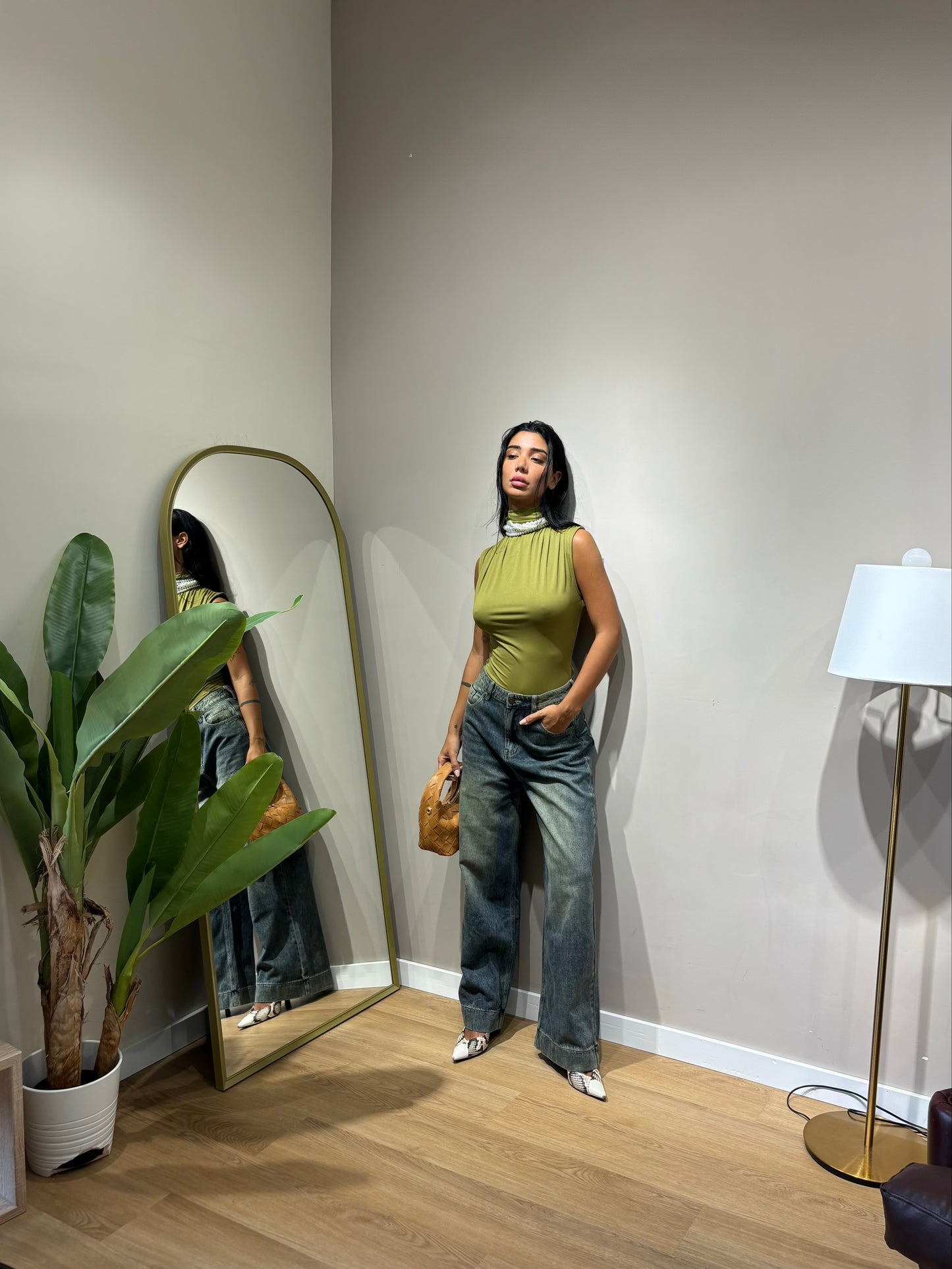 Jeans wide leg sabbia