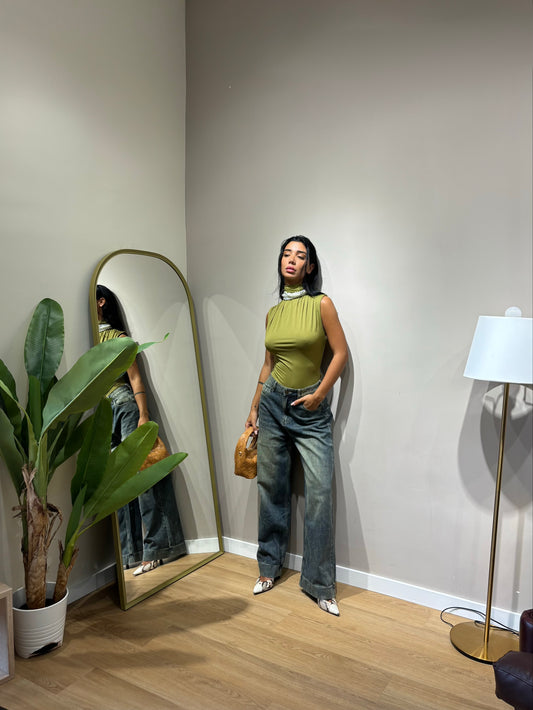 Jeans wide leg sabbia