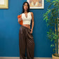 Pantaloni morbidi effetto satin( marrone/ panna )