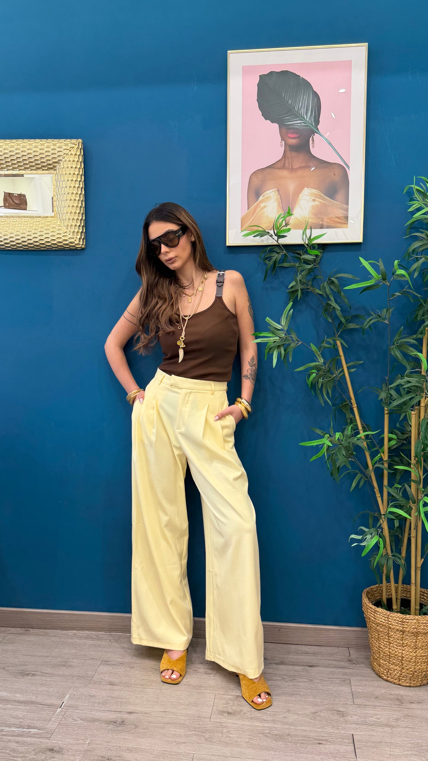 Pantaloni alessia ( giallo paglierino)